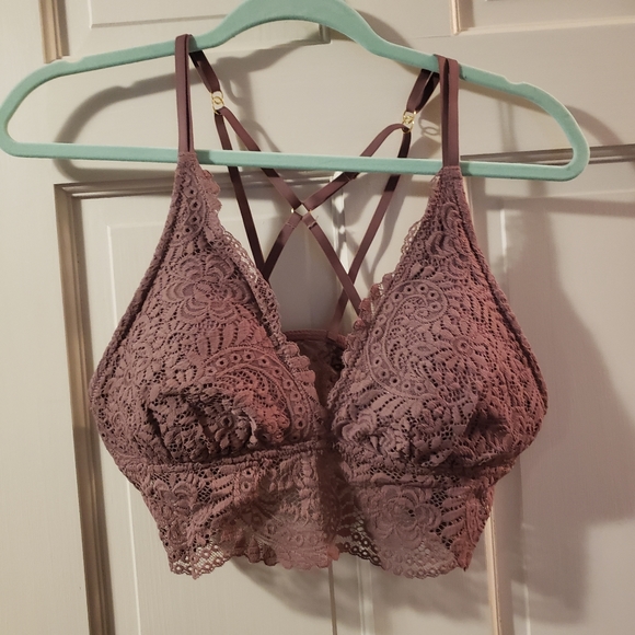aerie far out lace strappy padded plunge bralette